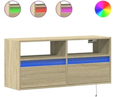 TV staliukas Sieninė TV spintelė su LED lemputėmis, ąžuolo, 100x31x45cm