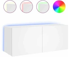TV staliukas Sieninė TV spintelė su LED lemputėmis, balta, 100x35x41cm