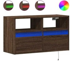 TV staliukas Sieninė TV spintelė su LED lemputėmis, ruda ąžuolo, 80x31x45cm