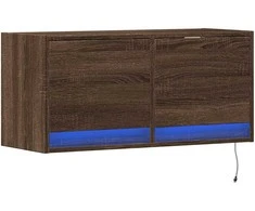 TV staliukas Sieninė TV spintelė su LED lemputėmis, ruda ąžuolo, 80x31x35cm