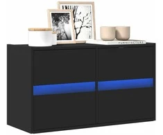 TV staliukas Sieninė TV spintelė su LED lemputėmis, juoda, 80x31x45cm