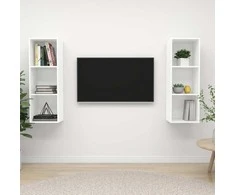 TV staliukas Sieninės televizoriaus spintelės, 2vnt., baltos, MDP