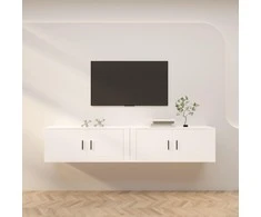 TV staliukas Sieninės televizoriaus spintelės, 2vnt., baltos, 100x34,5x40cm