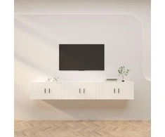 TV staliukas Sieninės televizoriaus spintelės, 3vnt., baltos, 80x34,5x40cm