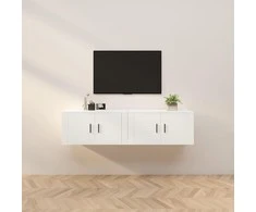 TV staliukas Sieninės televizoriaus spintelės, 2vnt., baltos, 80x34,5x40cm