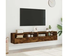 TV staliukas Sieninės TV spintelės, 2vnt., dūminės, 80x30x30cm, mediena