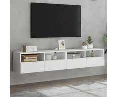 TV staliukas Sieninės TV spintelės, 2vnt., baltos, 80x30x30cm, mediena