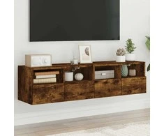 TV staliukas Sieninės TV spintelės, 2vnt., dūminės, 60x30x30cm, mediena