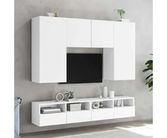 TV staliukas Sieninės TV spintelės, 2vnt., baltos, 80x30x30cm, mediena