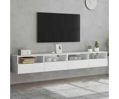 TV staliukas Sieninės TV spintelės, 2vnt., baltos, 100x30x30cm, mediena