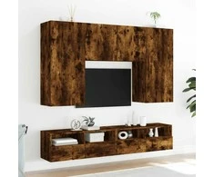 TV staliukas Sieninės TV spintelės, 2vnt., dūminės, 100x30x30cm, mediena