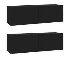 TV staliukas Sieninės TV spintelės, 2vnt., juodos, 100x30x30cm, mediena