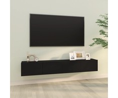 TV staliukas Sieninės TV spintelės, 2vnt., juodos, 100x30x30cm, mediena