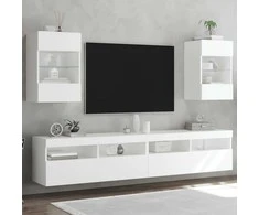 TV staliukas Sieninės TV spintelės su LED, 2vnt., baltos, 40x30x60,5cm