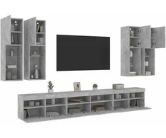 TV staliukas Sieninės TV spintelės su LED lemputėmis, 7vnt., betono pilkos