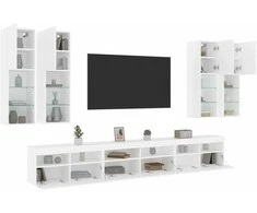 TV staliukas Sieninės TV spintelės su LED lemputėmis, 7vnt., baltos spalvos