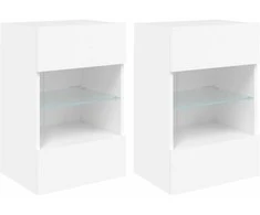 TV staliukas Sieninės TV spintelės su LED, 2vnt., baltos, 40x30x60,5cm