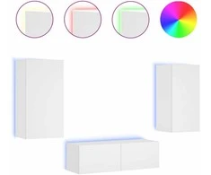 TV staliukas Sieninės TV spintelės su LED lemputėmis, 3 dalių, baltos