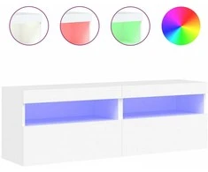 TV staliukas Sieninės TV spintelės su LED, 2vnt., baltos, 60x30x40cm