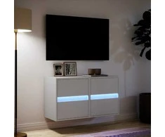 TV staliukas Sieninės TV spintelės su LED, 2vnt., baltos, 41x31x45cm