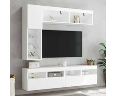 TV staliukas Sieninės TV spintelės su LED lemputėmis, 7vnt., baltos spalvos