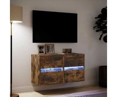 TV staliukas Sieninės TV spintelės su LED, 2vnt., dūminio ąžuolo, 41x31x45cm