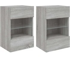 TV staliukas Sieninės TV spintelės su LED, 2vnt., pilkos, 40x30x60,5cm
