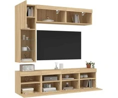 TV staliukas Sieninės TV spintelės su LED lemputėmis, 7vnt., ąžuolo spalvos