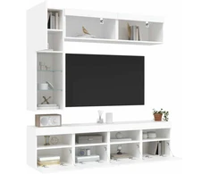 TV staliukas Sieninės TV spintelės su LED lemputėmis, 7vnt., baltos spalvos