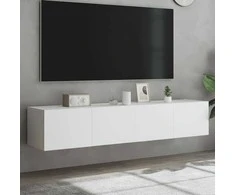 TV staliukas Sieninės TV spintelės su LED, 2vnt., baltos, 80x35x31cm