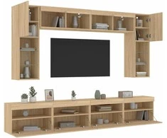 TV staliukas Sieninės TV spintelės su LED lemputėmis, 8vnt., ąžuolo spalvos