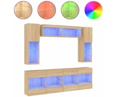 TV staliukas Sieninės TV spintelės su LED lemputėmis, 6vnt., ąžuolo spalvos
