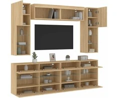 TV staliukas Sieninės TV spintelės su LED lemputėmis, 6vnt., ąžuolo spalvos