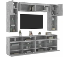 TV staliukas Sieninės TV spintelės su LED lemputėmis, 6vnt., betono pilkos