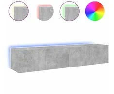 TV staliukas Sieninės TV spintelės su LED, 2vnt., betono pilkos, 80x35x31cm