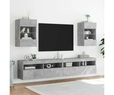 TV staliukas Sieninės TV spintelės su LED, 2vnt., betono, 40x30x60,5cm