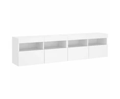 TV staliukas Sieninės TV spintelės su LED, 2vnt., baltos, 80x30x40cm