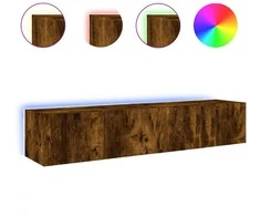 TV staliukas Sieninės TV spintelės su LED, 2vnt., dūminės ąžuolo, 80x35x31cm