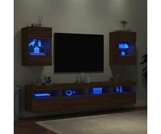 TV staliukas Sieninės TV spintelės su LED, 2vnt., rudos, 40x30x60,5cm