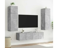 TV staliukas Sieninės TV spintelės su LED, 2vnt., betono pilkos, 60x35x41cm