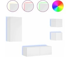 TV staliukas Sieninės TV spintelės su LED lemputėmis, 4 dalių, baltos
