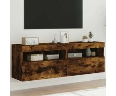 TV staliukas Sieninės TV spintelės su LED, 2vnt., dūminės ąžuolo, 60x30x40cm