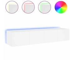 TV staliukas Sieninės TV spintelės su LED, 2vnt., baltos, 80x35x31cm