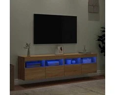 TV staliukas Sieninės TV spintelės su LED, 2vnt., sonoma ąžuolo, 80x30x40cm