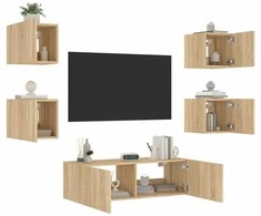 TV staliukas Sieninės TV spintelės su LED lemputėmis, 5 dalių, ąžuolo