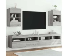 TV staliukas Sieninės TV spintelės su LED, 2vnt., pilkos, 40x30x60,5cm