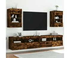 TV staliukas Sieninės TV spintelės su LED, 2vnt., dūminės, 40x30x60,5cm