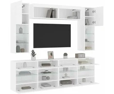 TV staliukas Sieninės TV spintelės su LED lemputėmis, 6vnt., baltos spalvos