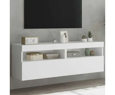 TV staliukas Sieninės TV spintelės su LED, 2vnt., baltos, 60x30x40cm