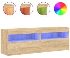 TV staliukas Sieninės TV spintelės su LED, 2vnt., sonoma ąžuolo, 60x30x40cm
